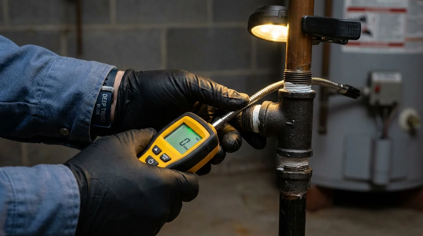 Gas leak detection with electronic sniffer by Johns Plumbing LLC in Plainwell