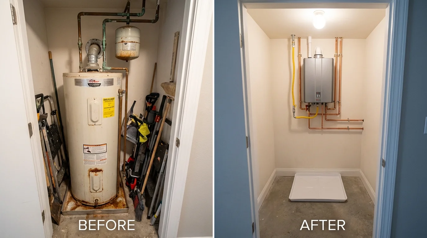 Tank water heater versus wall-mounted tankless unit comparison for Plainwell, MI homeowners